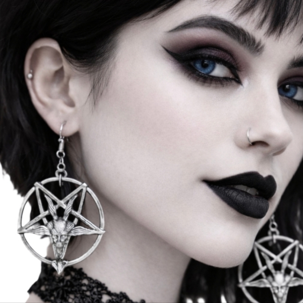 Baphomet Pentagram Earrings in Silver